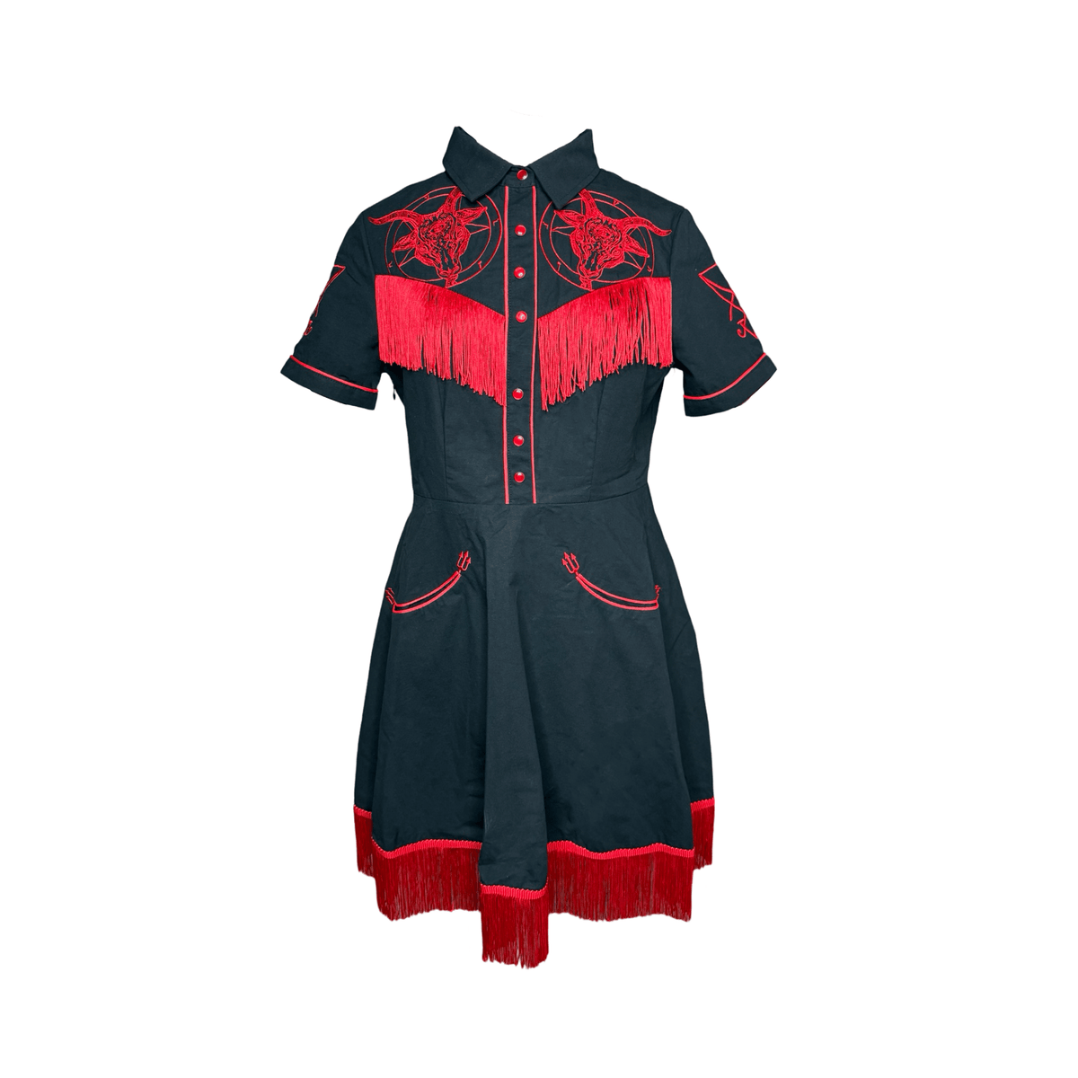 The Y'allternative Collection Baphomet Embroidered Western Tassel Dress - Pre-Order