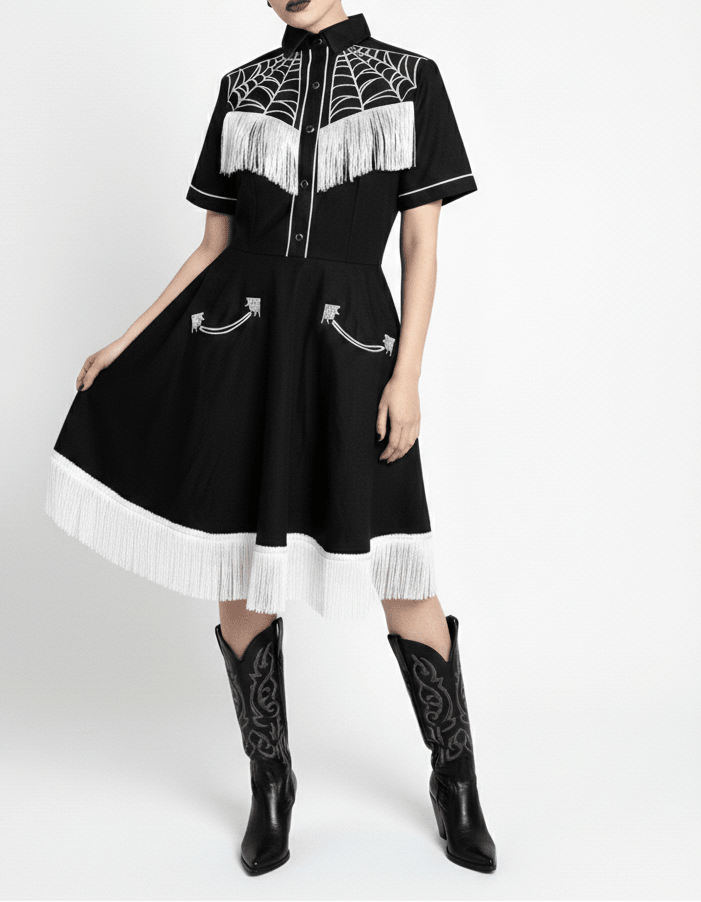 The Y'allternative Spider Web Embroidered Western Tassel Dress Pre-Order