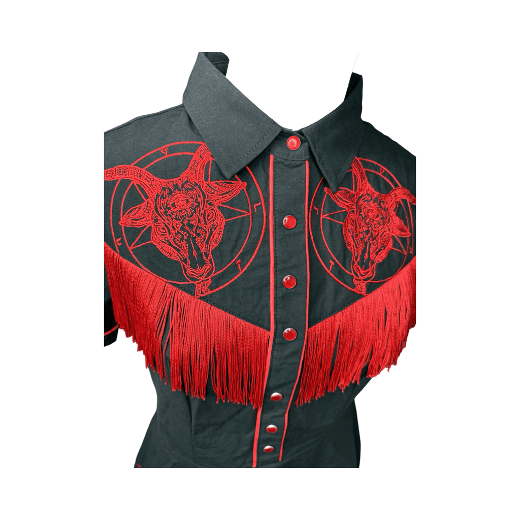 The Y'allternative Collection Baphomet Embroidered Western Tassel Dress - Pre-Order