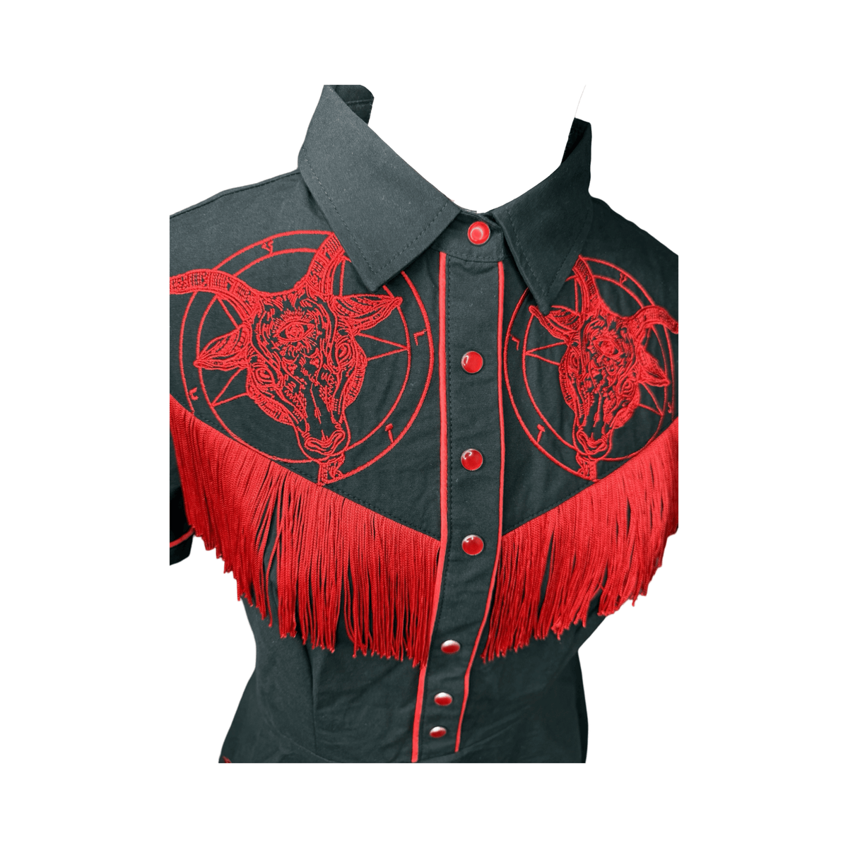 The Y'allternative Collection Baphomet Embroidered Western Tassel Dress - Pre-Order