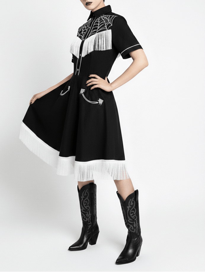 The Y'allternative Spider Web Embroidered Western Tassel Dress Pre-Order